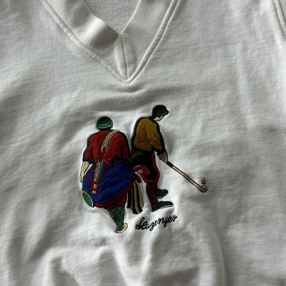 Vintage Slazenger Sweater Vest Mens Large White V Neck Golf Graphic Hong Kong - Picture 2 of 7
